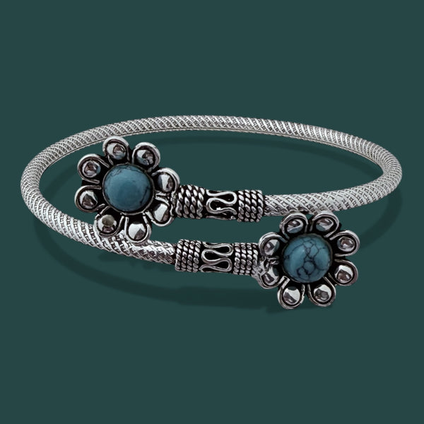 Twist Firoza Kada – 925 Silver Antique Finish Adjustable Bracelet, 15.6g