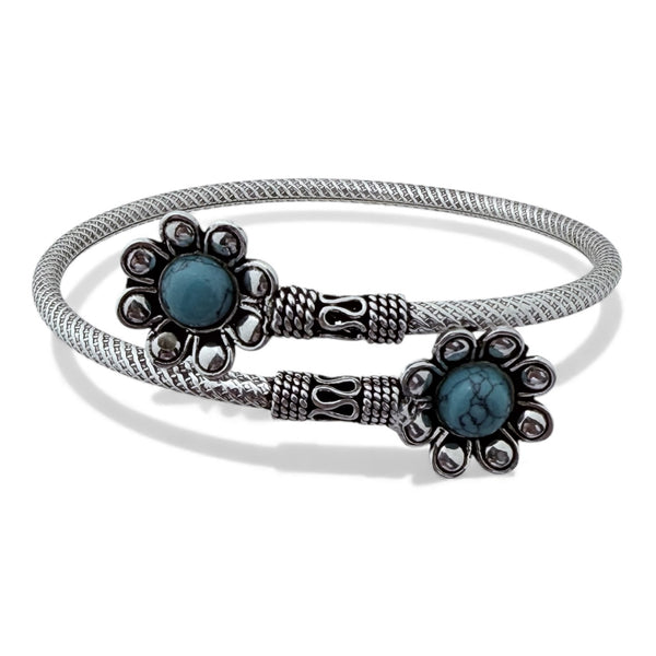 Twist Firoza Kada – 925 Silver Antique Finish Adjustable Bracelet, 15.6g